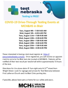 MCH&HS Covid Testing August 2020
